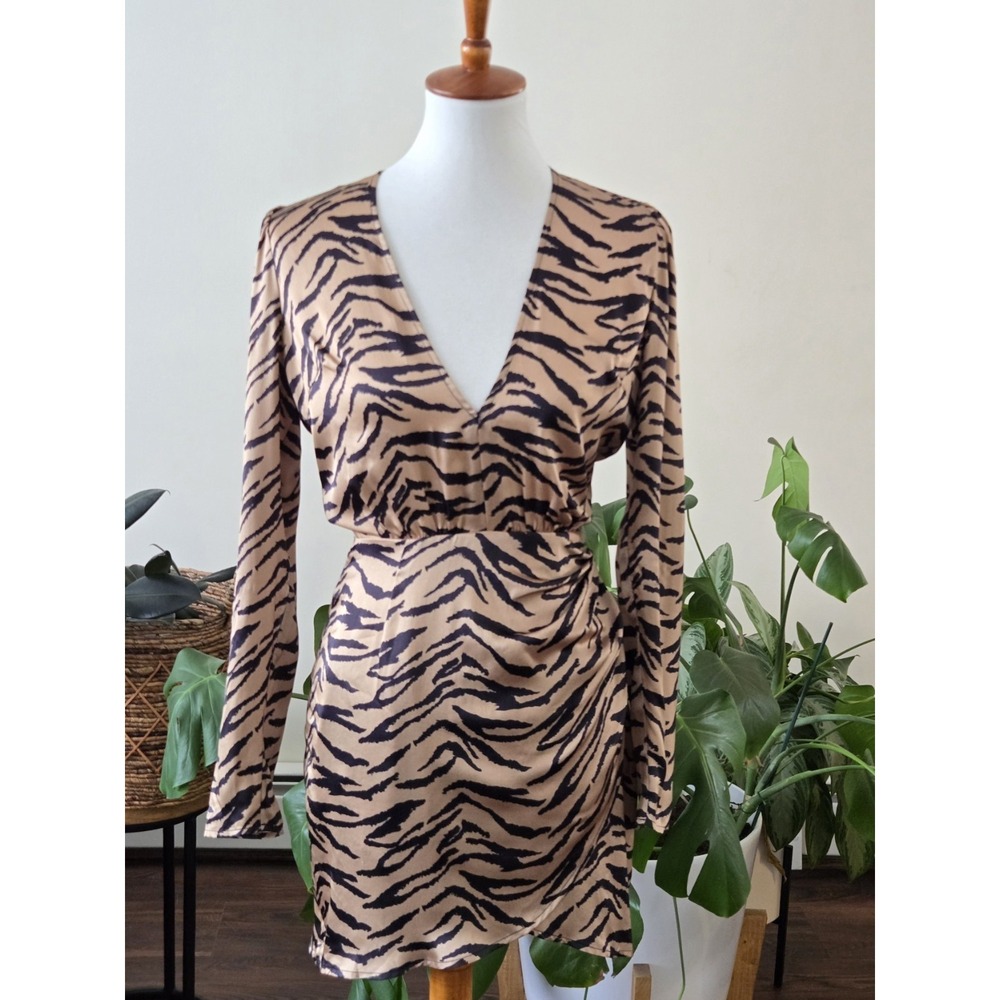 REFORMATION Toro Wrap Mini Dress 100% SILK Rajah Tiger Stripe Women's Size 0